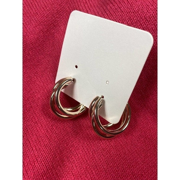 Pink Gold Tone Triple Hoop Earrings Lightweight Quiet Luxury Lightweight - Picture 3 of 5